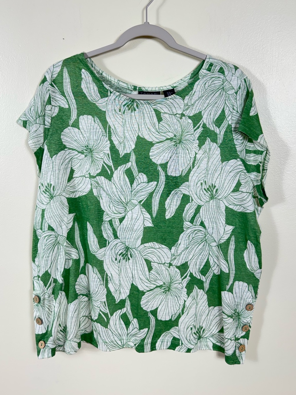 Tahari 100% Linen Blouse Top XL Beach Coastal Euro Summer Bohemian New
